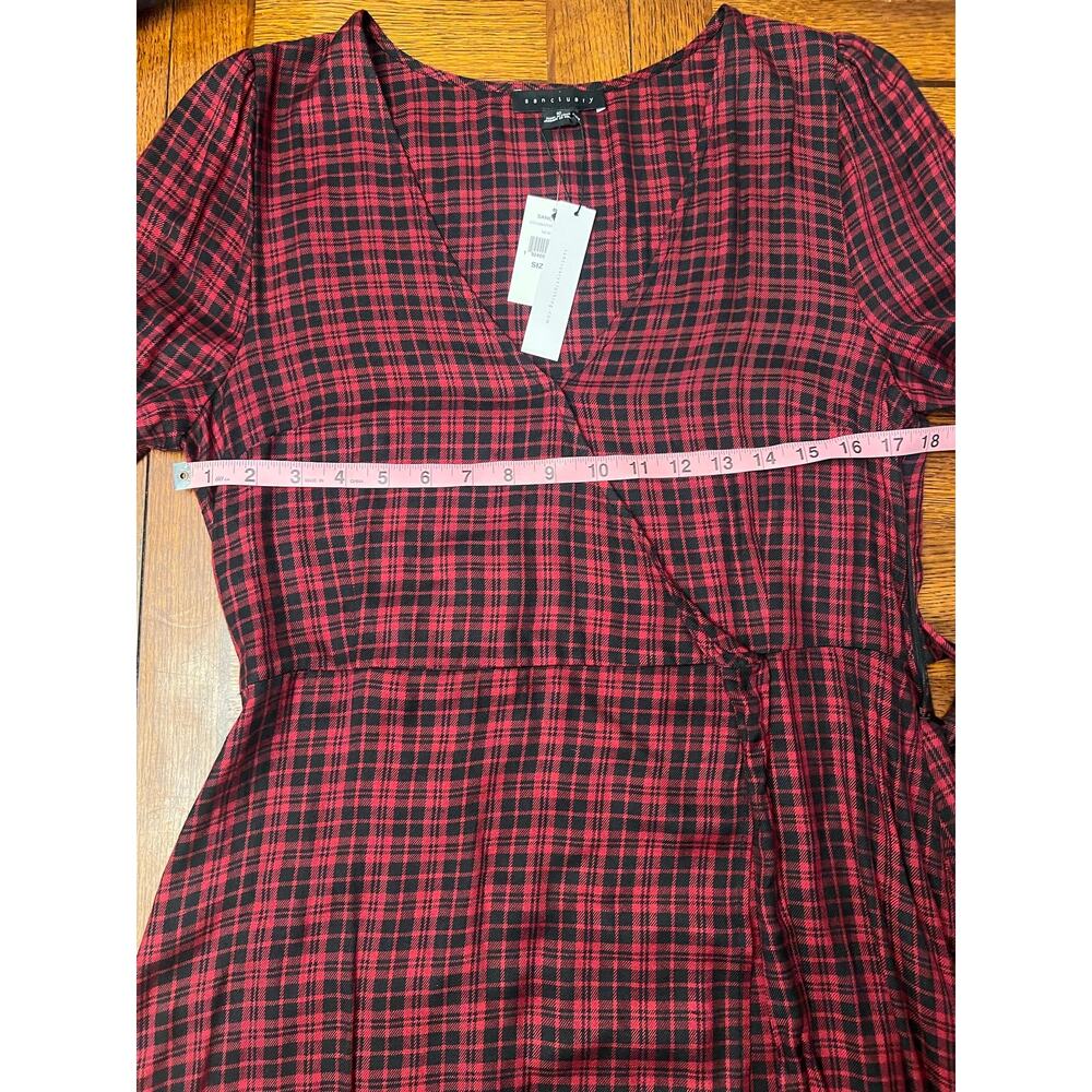 NWT Sanctuary Anthropologie Red Black Plaid Wrap Long Sleeve Dress Sz 10 - Picture 16 of 16